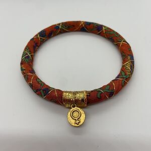 Rosena Sammi Upcycled Sari Fabric Charm Bangles Unique Gold Platted Charms